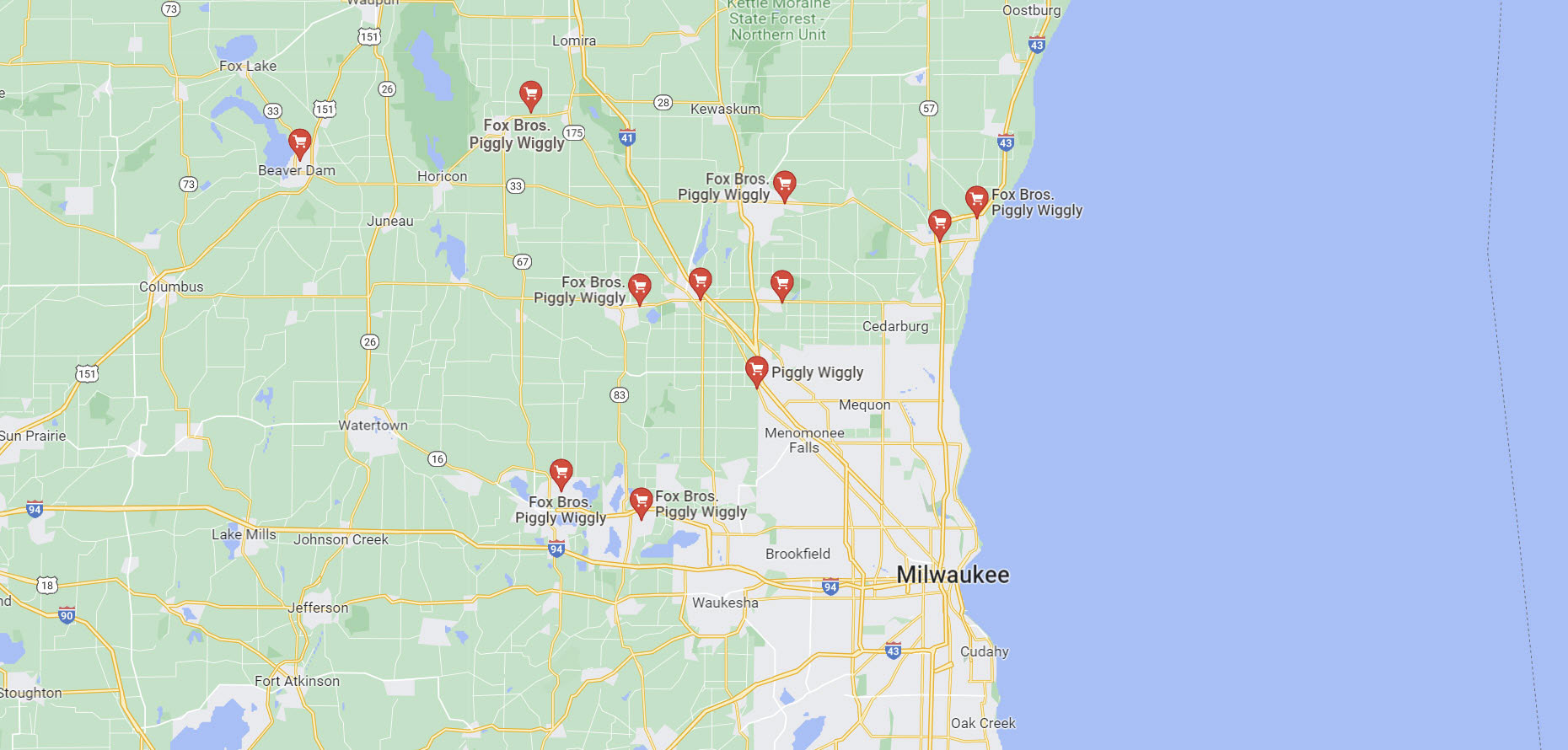 Map of Fox Bros Locations